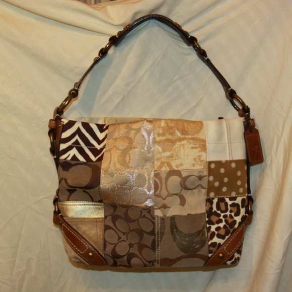 Coach 10814 Carly Signature C Gold Patchwork Purse Handbag Hobo